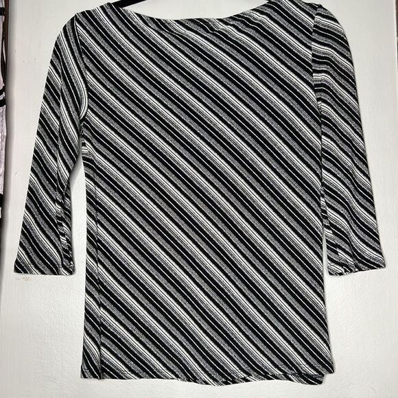 BCBG Paris, vertical striped silver sparkle, 3/4 sleeve, blouse, size medium - Picture 8 of 11